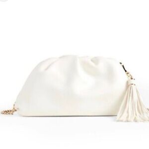 Chic White Leather Wristlet with Tassel Accent